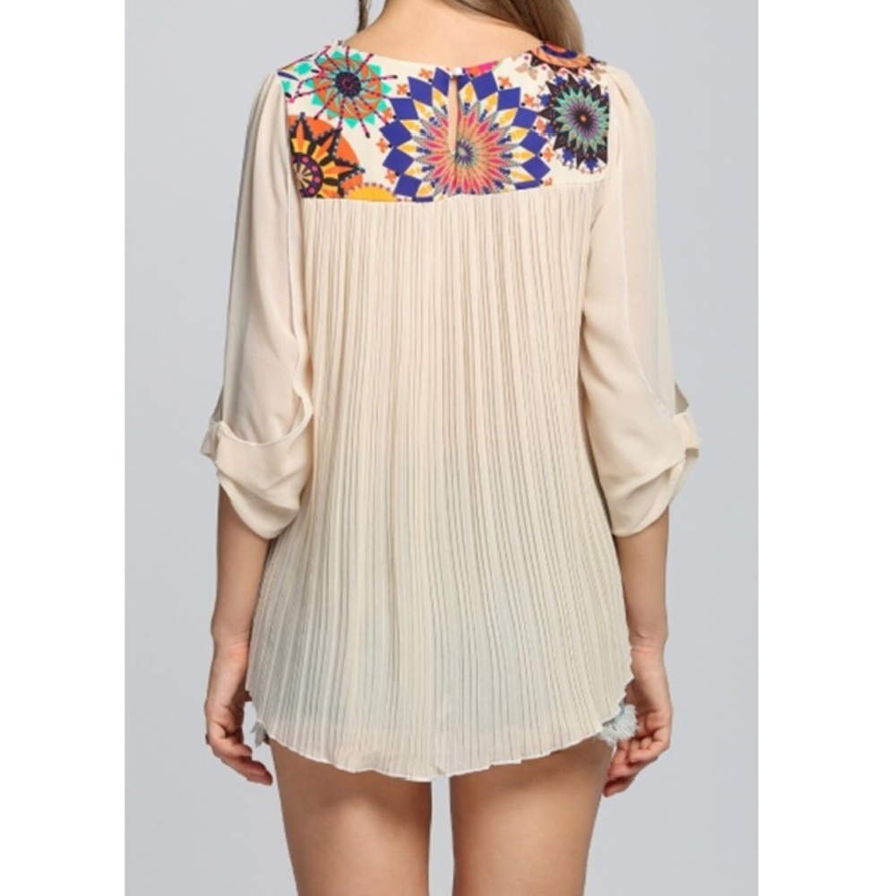 Blue Cream Pattern Chiffon Top - Picture 9 of 9